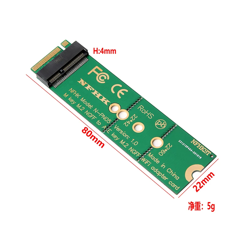 Thẻ mạng không dây A+E key E key M.2 NGFF sang thẻ chuyển đổi SSDM key PCIe M.2 NGFF