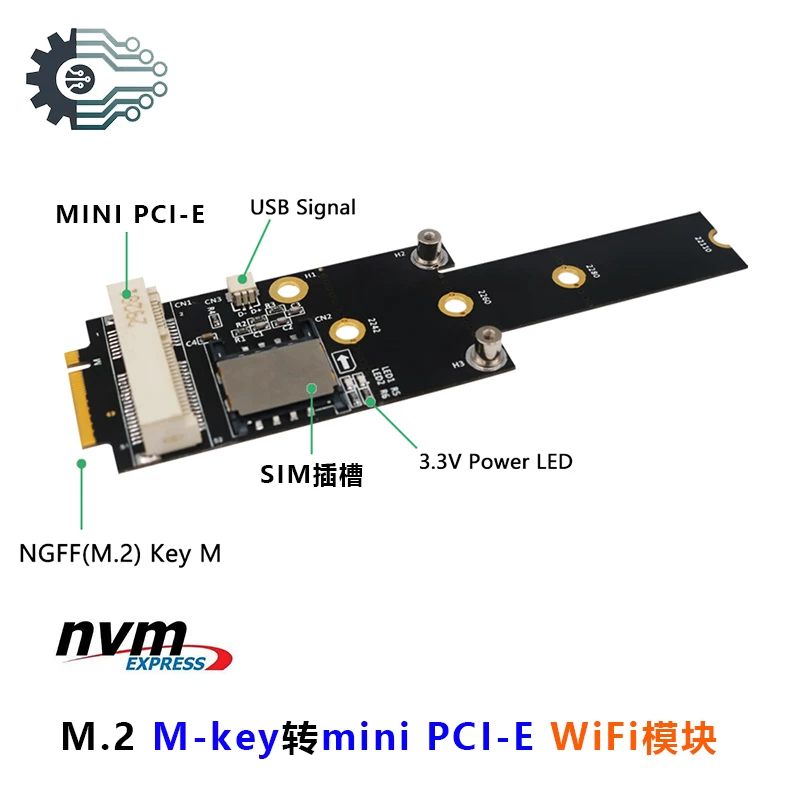 Thẻ chuyển đổi NGFF M.2 Key M sang MiniPCI-E nvme sang thẻ thử nghiệm mô-đun WIFI 3G4G 52-bit