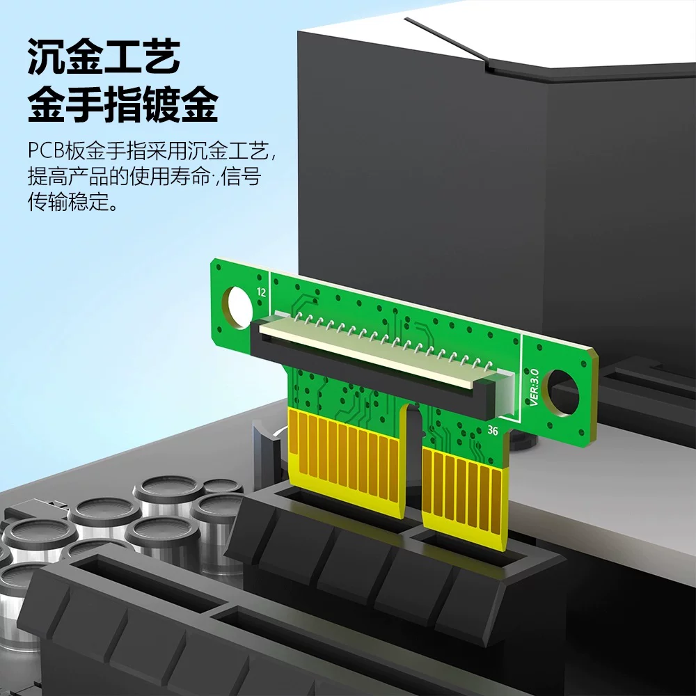 Cáp nối dài PCI-E3.0 kép 90 độ 36P PCI-E X1 được nâng cấp Cáp nối dài 1X có dây kết nối miếng đệm chân