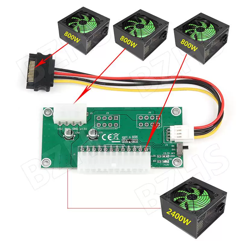 Bộ khởi động đồng bộ hóa đa nguồn Cáp đồng bộ hóa nguồn 24PIN Thẻ chuyển đổi khởi động nguồn kép có công tắc thủ công