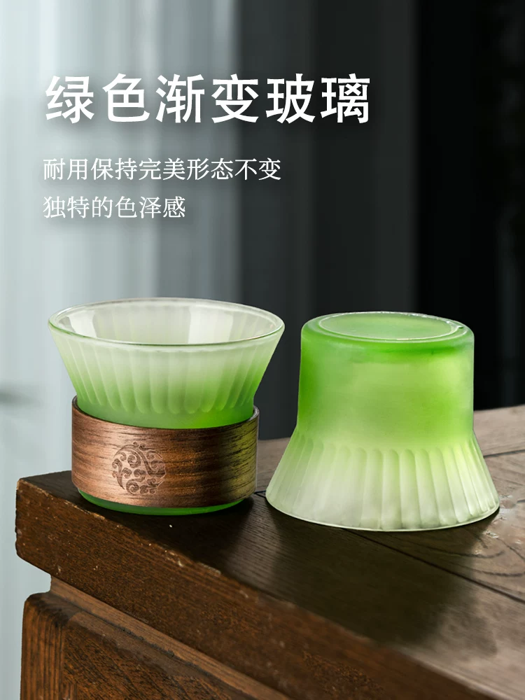 Ly cà phê thủy tinh có sọc dọc màu xanh lục kiểu cách, ly trà chống nóng cho nữ, ly nước gia dụng cao cấp, sang trọng và tinh tế.
