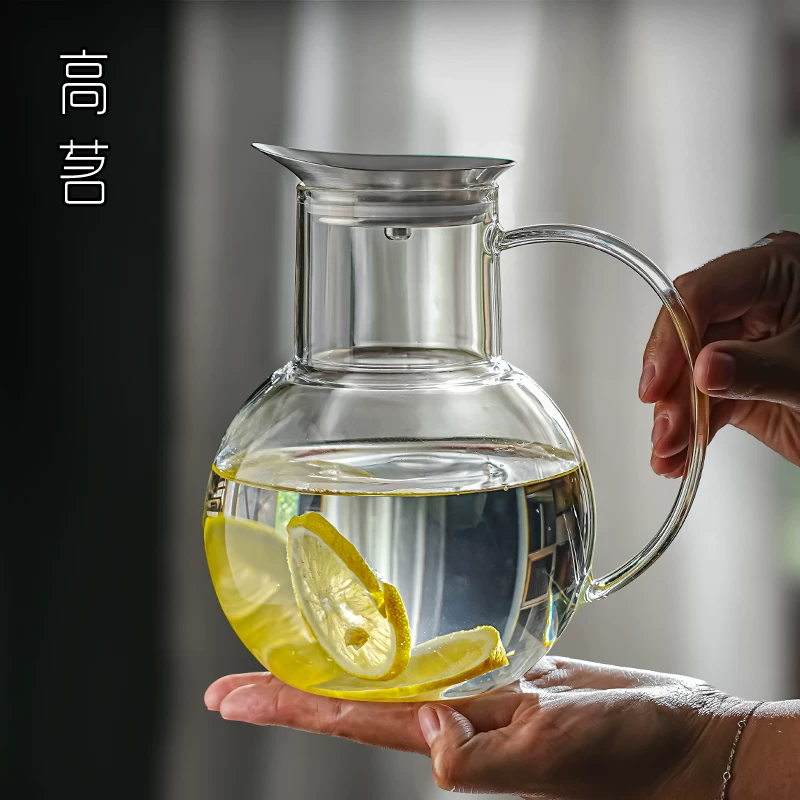 Bình nước lạnh mùa hè, thẩm mỹ cao, bình nước thủy tinh chịu nhiệt gia dụng, chất liệu thủy tinh borosilicate cao cấp, mẫu mới 2025, dung tích lớn.