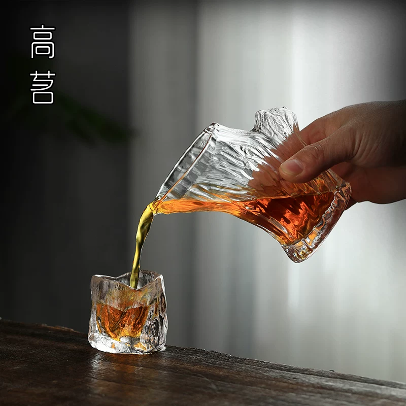 Cốc thủy tinh dày dặn, bộ ấm trà pha lê cao cấp, cốc thủ công, trà kung fu, dụng cụ chia trà kiểu Nhật
