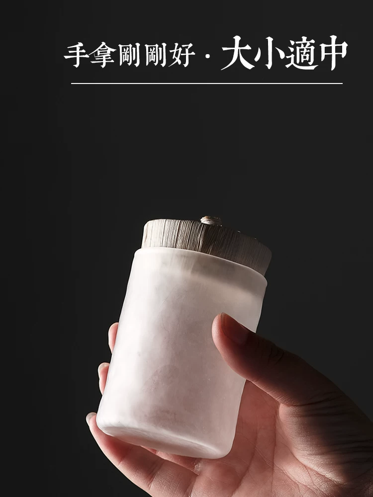 Hộp đựng trà mini kiểu Nhật nhỏ có nắp kính, lọ đựng di động kín hơi, lọ thủy tinh mờ nhỏ sáng tạo.
