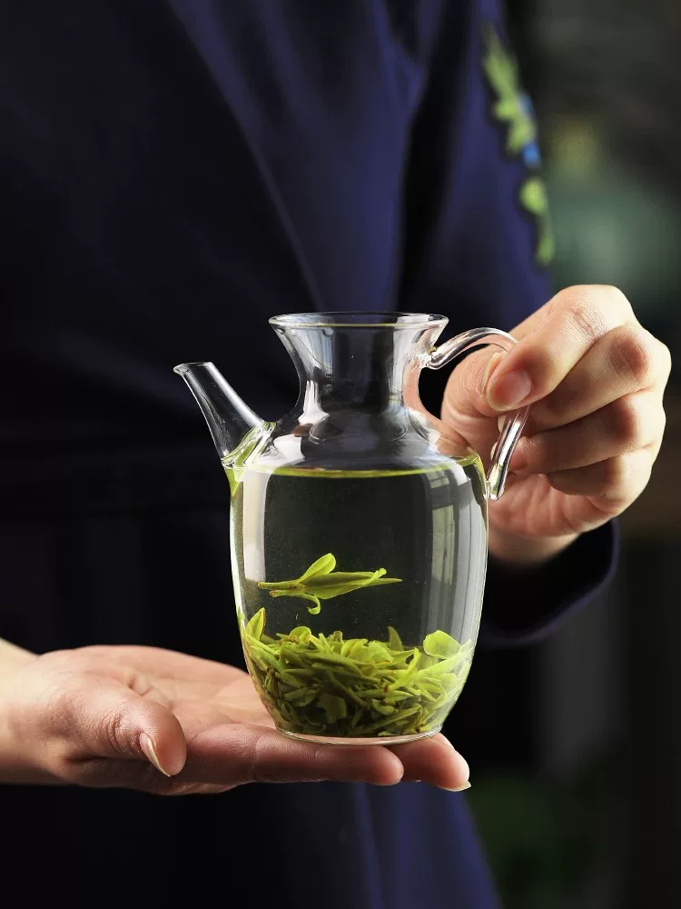 Ấm chia trà giả phong cách nhà Tống có lưới lọc trà bằng thủy tinh, tích hợp ấm trà xanh, bộ chia trà, bộ lọc trà, ấm trà.
