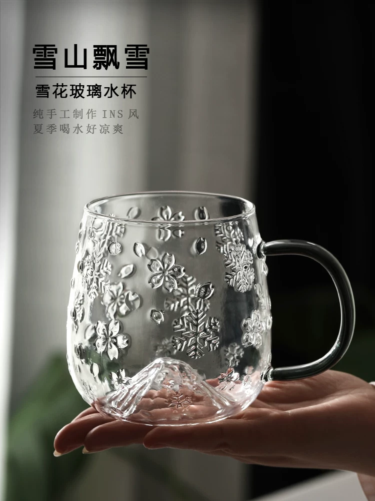 Cốc nước thủy tinh cao cấp, cốc phong cách ins dành cho nữ, cốc trà hoa gia dụng có tay cầm, cốc cà phê chống cháy nổ và chịu nhiệt.