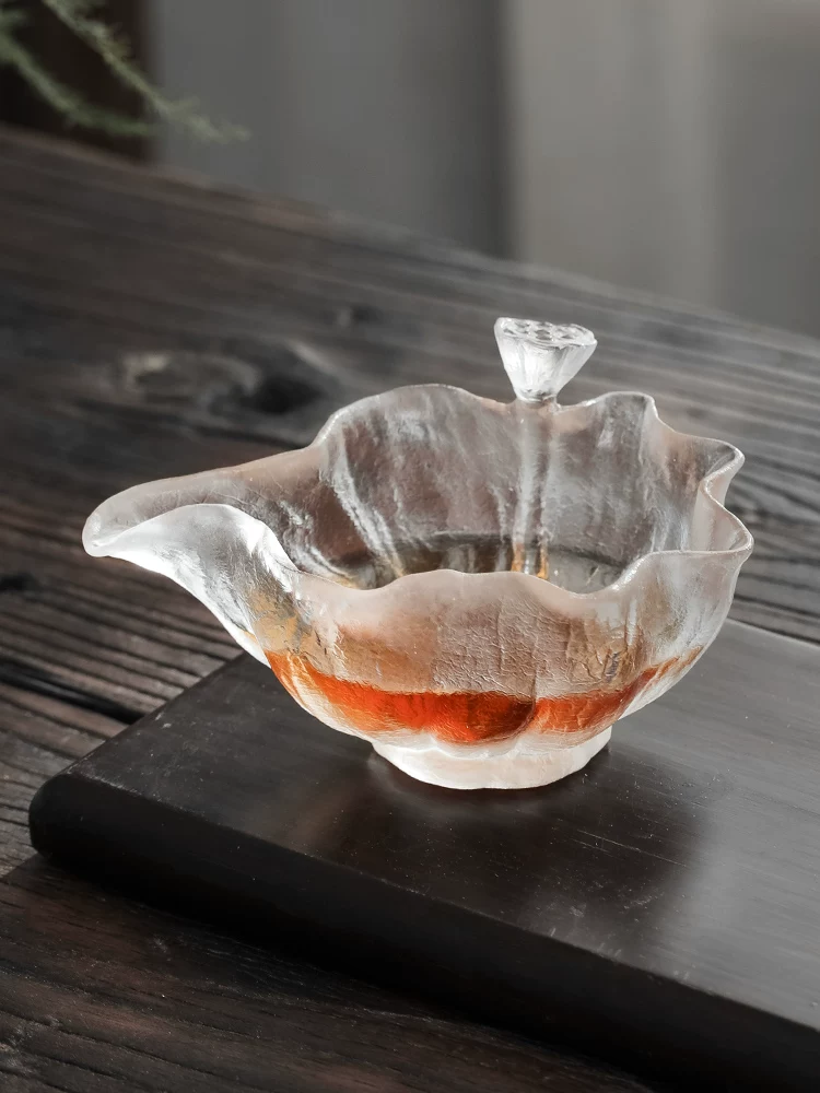 Ấm trà thủy tinh dày dùng trong gia đình, kiểu dáng sáng tạo Nhật Bản hình hoa sen, vòi dài, dùng để pha trà kung fu.