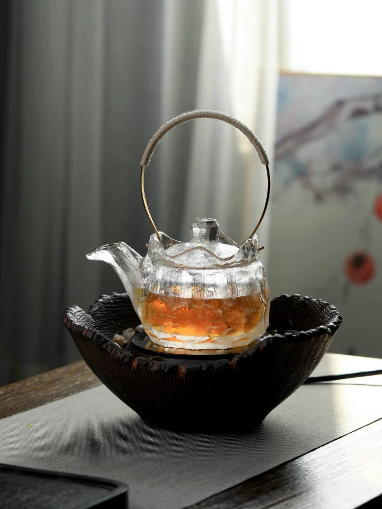 Ấm trà pha lê thô, hoàn toàn thủ công, chịu nhiệt độ cao, máy pha trà bằng bếp điện gốm, ấm đun nước tráng men cao cấp, bộ ấm trà thủy tinh Nhật Bản