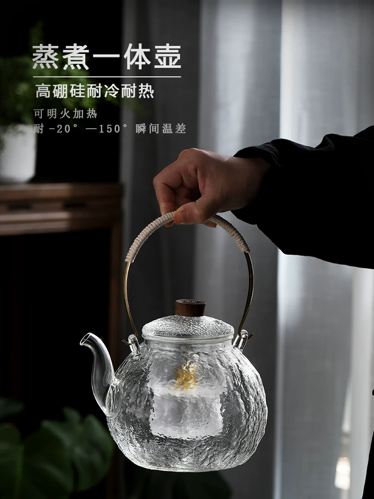 Ấm trà thủy tinh tích hợp hấp và đun sôi, dung tích lớn, ấm siêu bền chịu nhiệt cao, bếp điện gốm, ấm trà chuyên dụng pha trà, bếp điện pha trà