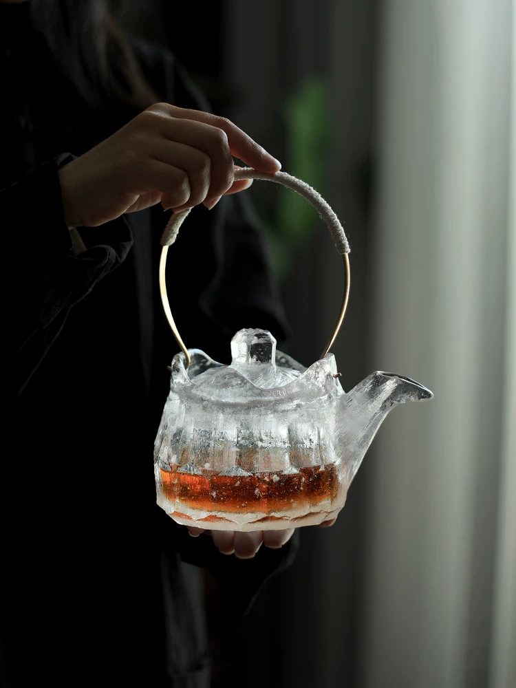 Ấm trà pha lê thô, hoàn toàn thủ công, chịu nhiệt độ cao, máy pha trà bằng bếp điện gốm, ấm đun nước tráng men cao cấp, bộ ấm trà thủy tinh Nhật Bản