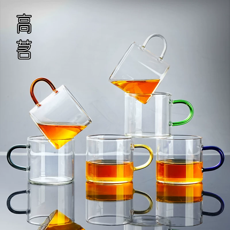 Bộ 6 tách trà nhỏ bằng thủy tinh, mẫu mới 2025, dùng trong gia đình, có tay cầm, chống nóng, đặc biệt dùng để tiếp khách và uống trà, tách dùng để nếm thử.