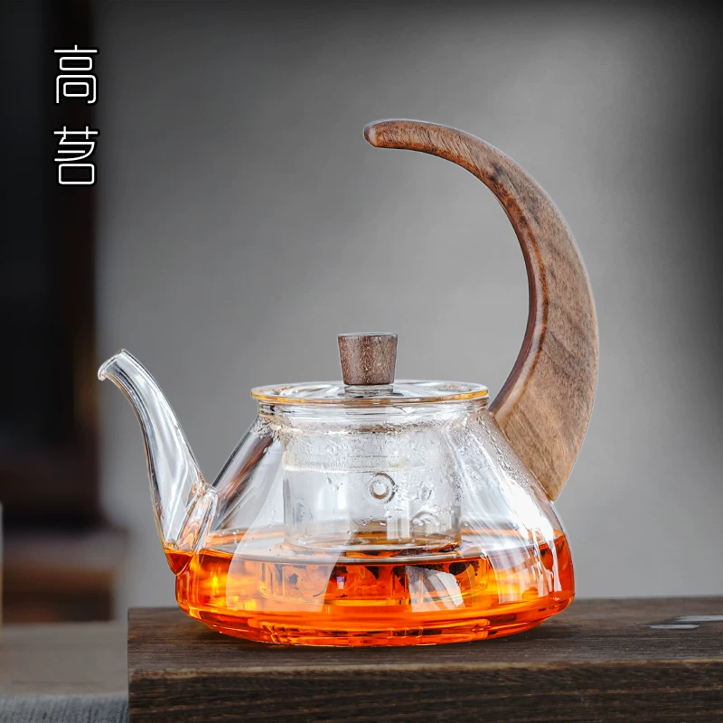 Ấm trà thủy tinh, chịu nhiệt độ cao, ấm trà có tay cầm bằng gỗ gia dụng, bếp điện gốm sứ kiểu Trung Quốc, bộ trà tách nước trà đặc biệt