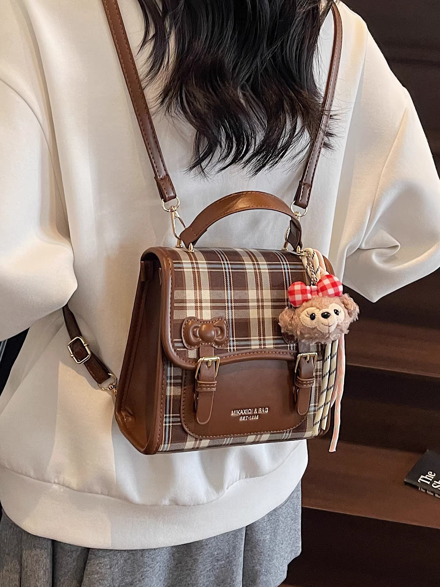 Ba lô kẻ sọc cho nữ, thời trang, giản dị, đa năng, cặp đi học cho học sinh, ba lô du lịch phong cách Hàn Quốc, túi đeo chéo đa năng