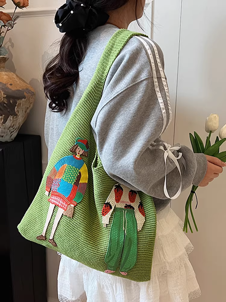 Túi đan len nữ, dung tích lớn, mẫu mới hè 2025, túi đeo vai đa năng, túi tote đi làm thường ngày