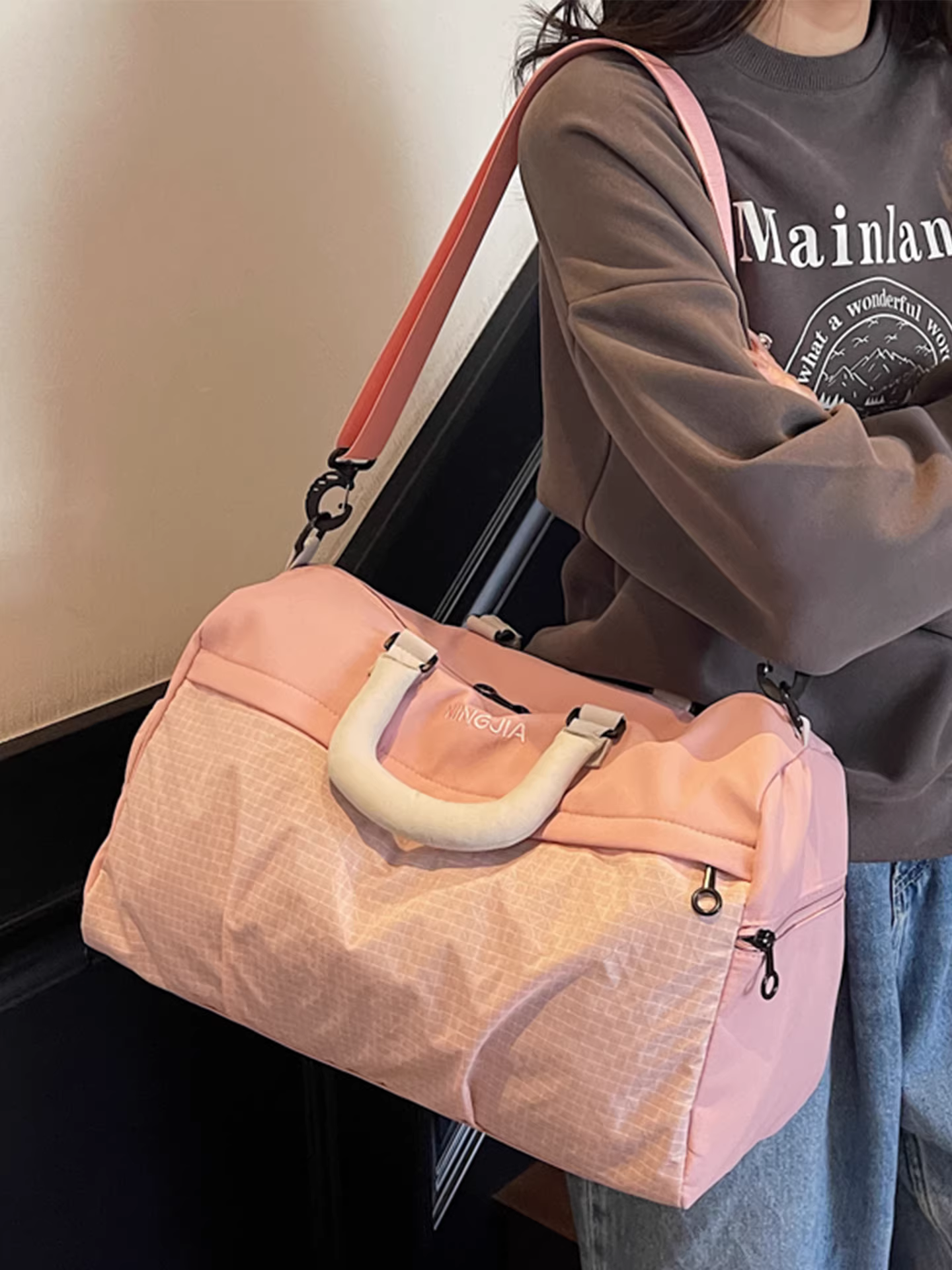 Túi vải nylon dành cho nữ, túi hành lý đi công tác đeo chéo thông thường sức chứa lớn, túi tập thể dục yoga phong cách thể thao, túi du lịch khoảng cách ngắn