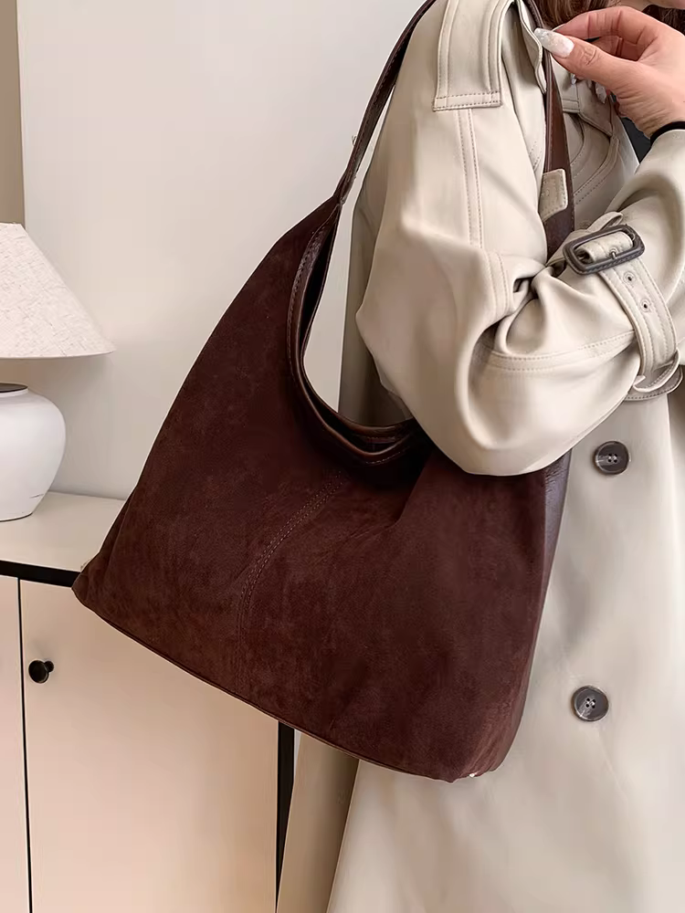 Túi da lộn dành cho nữ, sức chứa lớn, túi đeo vai thường ngày thu đông 2025 mới, túi đeo nách, túi tote đi làm cao cấp