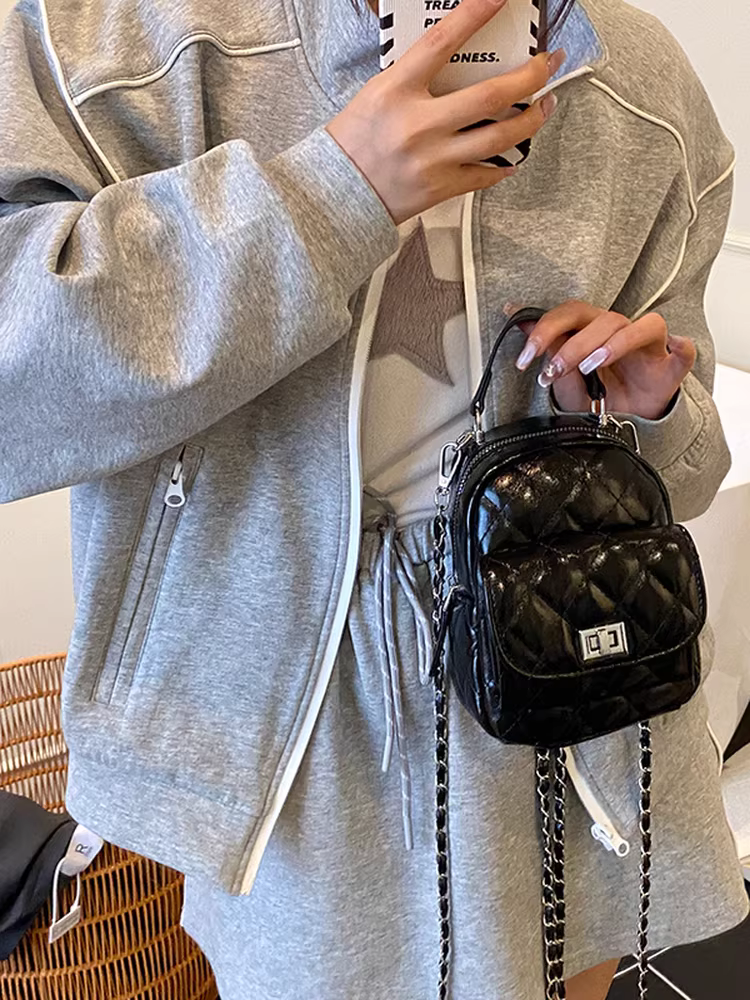 Ba lô dây chuyền kim cương dành cho nữ, thiết kế độc đáo thời trang, phong cách Hàn Quốc giản dị, mua sắm cho sinh viên, ba lô du lịch mini nhẹ