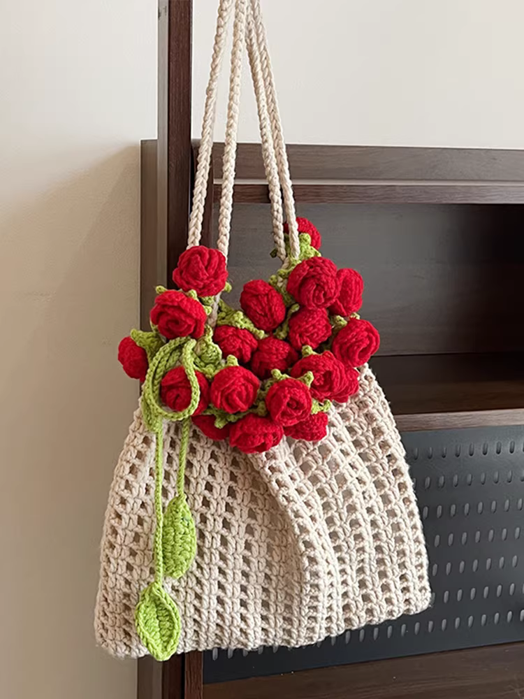 Túi đan móc cỡ lớn dành cho nữ, kiểu mới hè 2025, túi đeo vai đơn, túi cói đi biển đi nghỉ mát
