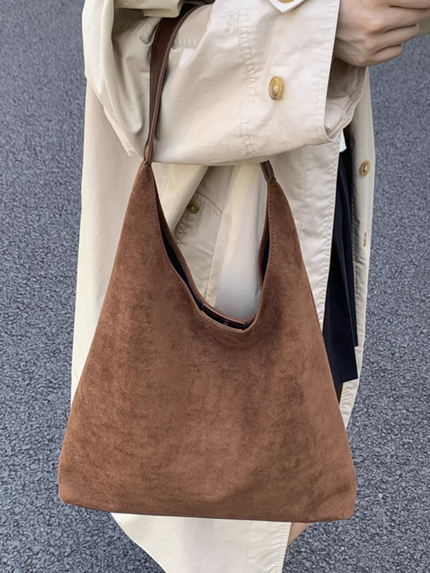 Túi da lộn nữ, dung tích lớn, mẫu mới thu đông 2025, đa năng, chất liệu lì, kiểu retro, đeo vai, thích hợp đi làm