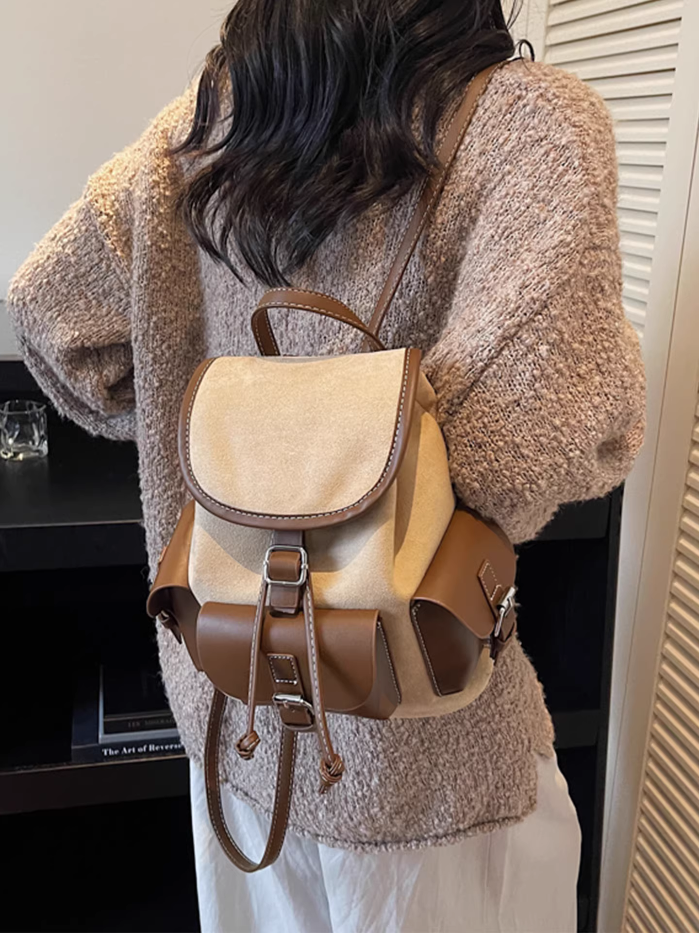 Ba lô phong cách retro mờ dành cho nữ, thiết kế độc đáo, túi đi học dành cho học sinh, ba lô du lịch nhẹ kiểu xô phổ biến