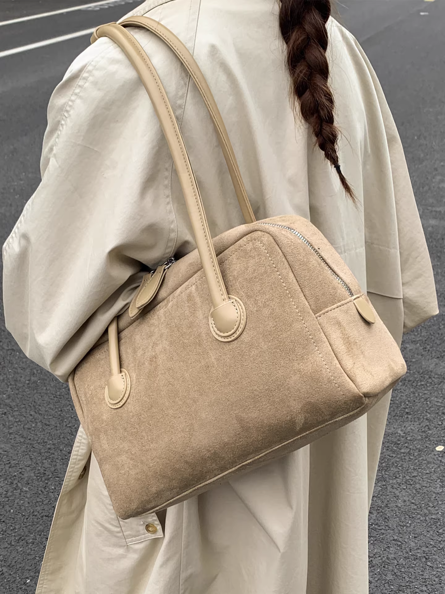 Túi da lộn nữ, dung tích lớn, mẫu mới thu đông 2025, túi đeo vai/nách phong cách retro, túi đeo chéo tiện dụng đi làm