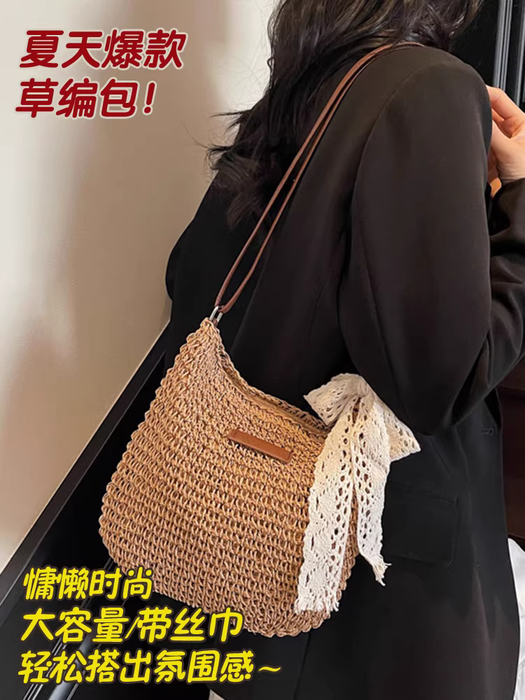 Túi cói dệt thiết kế độc đáo dành cho nữ, mẫu mới xuân hè 2025, túi đeo vai/chéo đa năng, túi đi biển