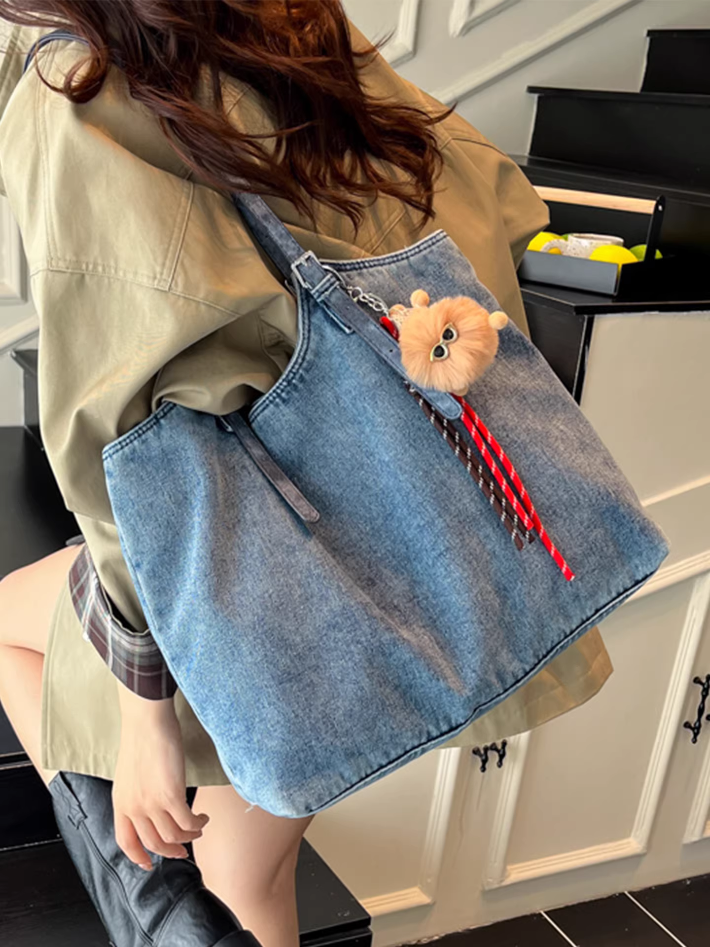 Túi denim nữ, dung tích lớn, mẫu mới thu đông 2025, túi đeo vai đa năng, túi tote đi học đi làm cho sinh viên