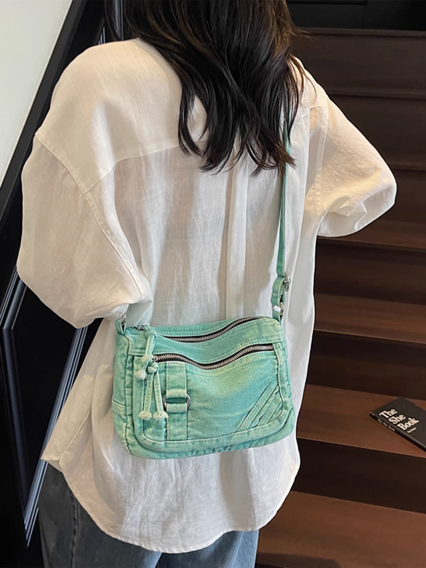 Túi denim nữ, đa năng cho mùa hè 2025, mẫu túi đeo chéo mới thời thượng và được ưa chuộng, phong cách Hàn Quốc, túi vuông nhỏ cao cấp, kiểu giản dị.