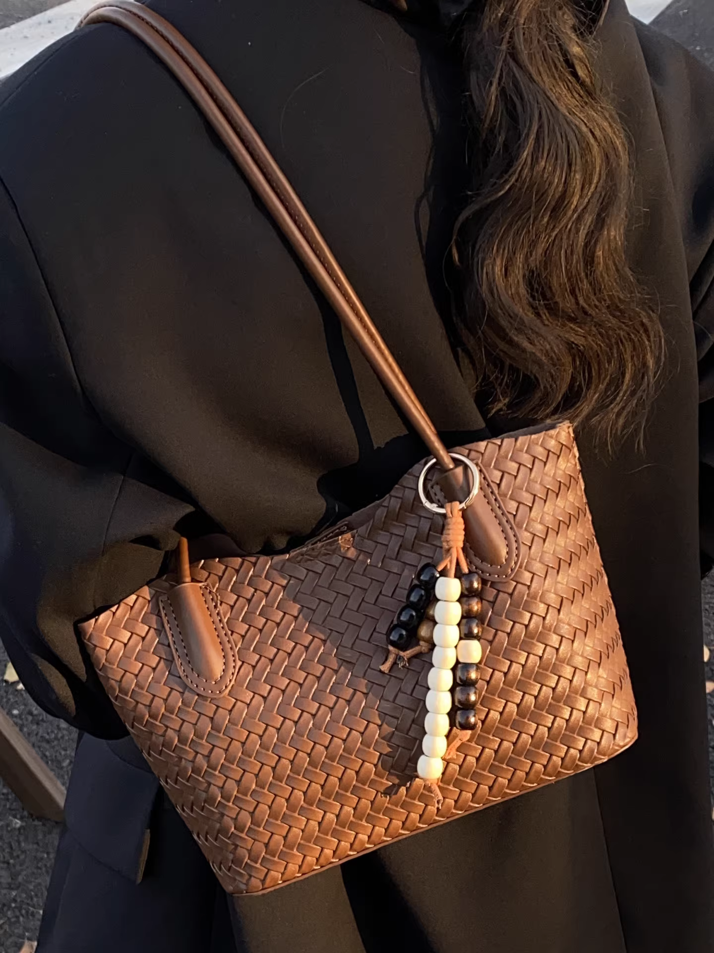 Túi dệt cỡ lớn dành cho nữ, phong cách retro thu đông 2025, túi đeo vai thường ngày, túi mẹ và con gái, túi tote đi làm