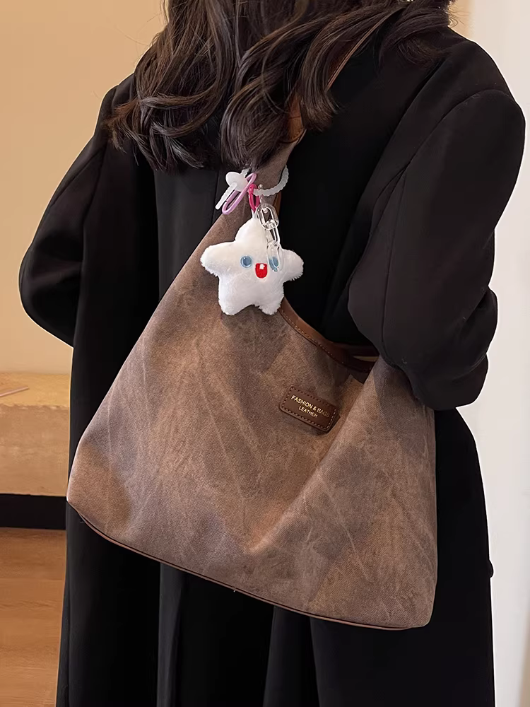 Túi xách nữ cỡ lớn 2025, túi tote vải bố denim mới, túi đi học, túi đeo vai, túi đeo chéo