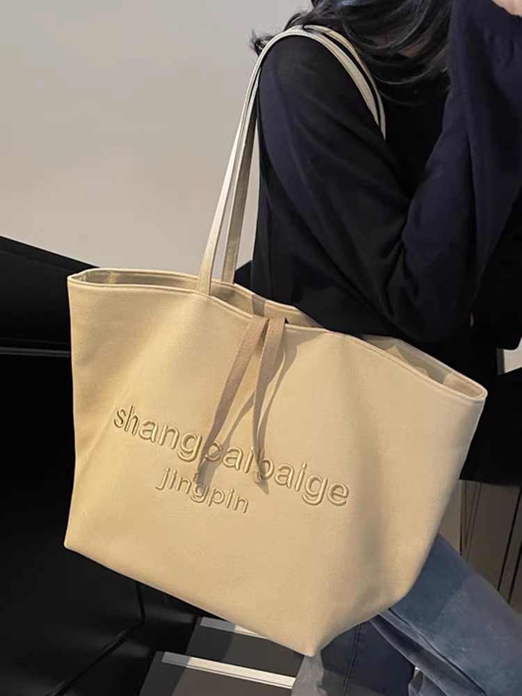 Túi vải canvas nữ, dung tích lớn, mẫu mới xuân hè 2025, đa năng, đơn giản, phong cách thường ngày, đeo vai, thích hợp cho sinh viên đi học, túi tote