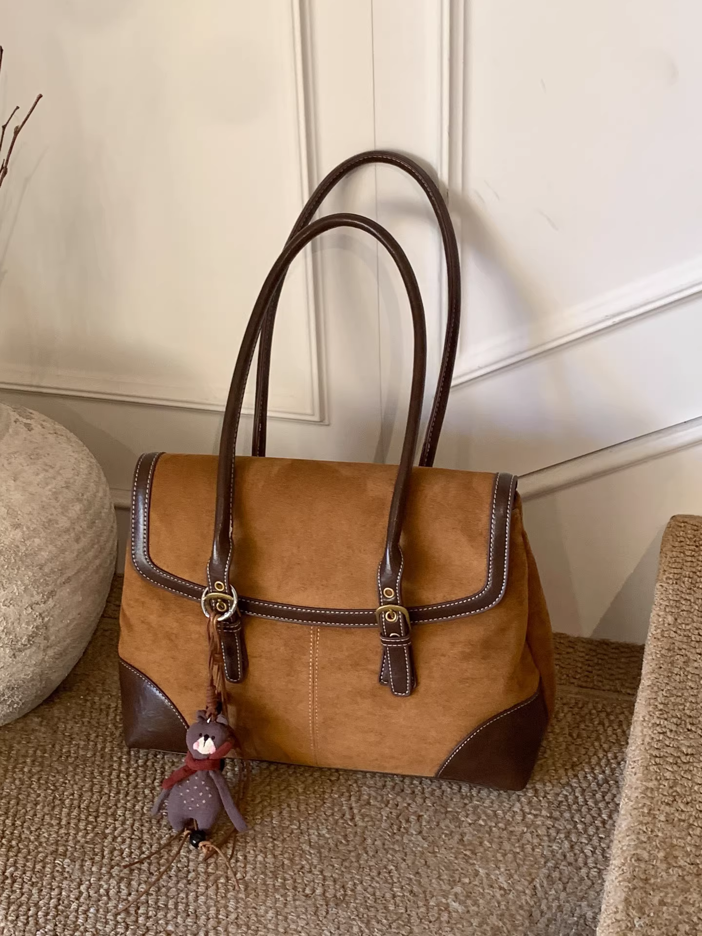 Túi da lộn cỡ lớn dành cho nữ, mẫu mới thu đông 2025, phong cách giản dị cổ điển, túi đeo vai, túi tote đi học