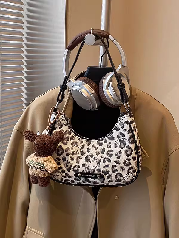 Túi xách nữ cao cấp họa tiết da báo, mẫu mới thu đông 2025, túi đeo chéo/vách vai phong cách giản dị, túi bánh bao thời thượng
