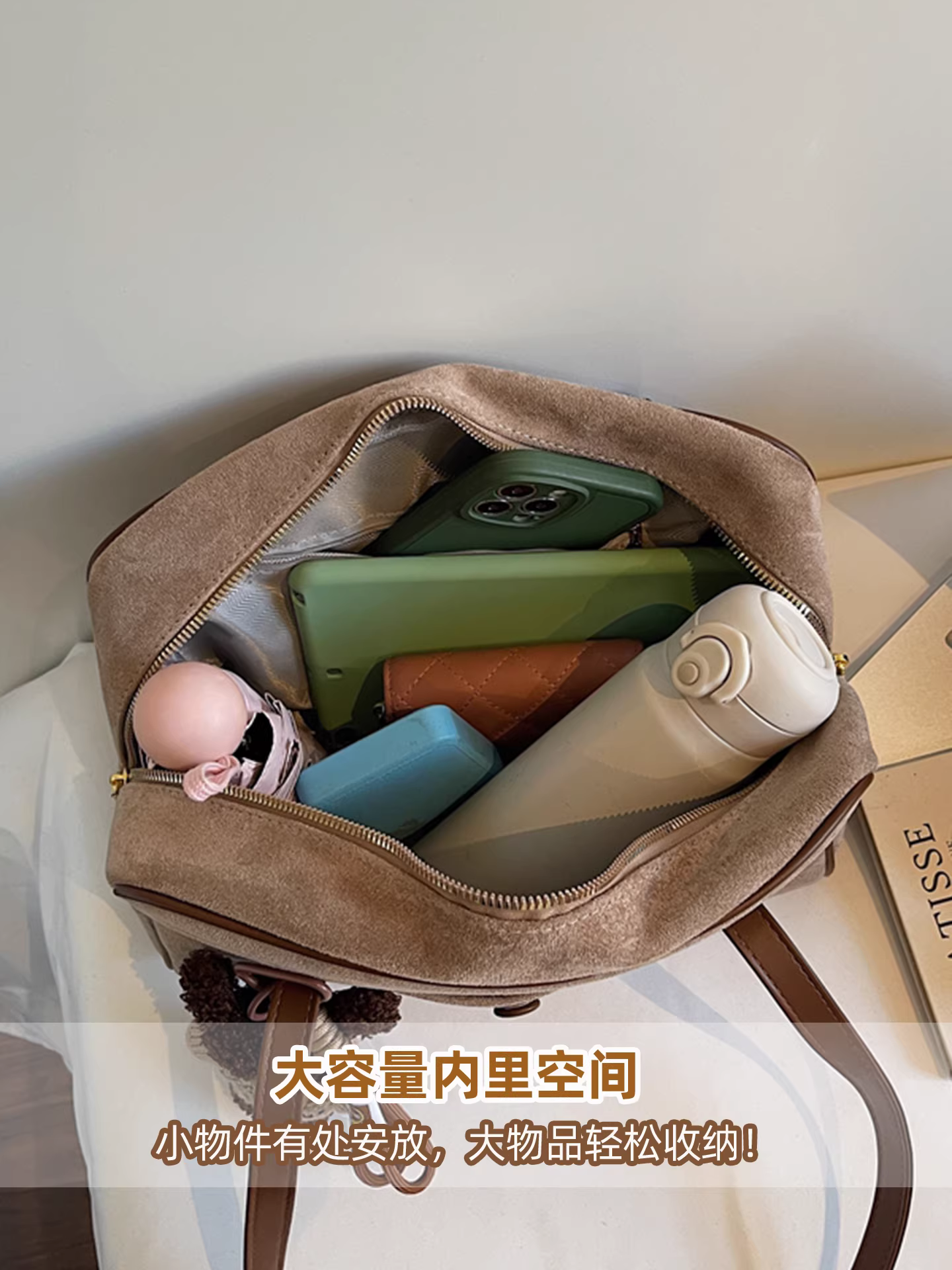 Túi da lộn cỡ lớn dành cho nữ, phong cách retro thu đông 2025, túi đeo vai/nách đơn giản, túi gối cao cấp đi làm