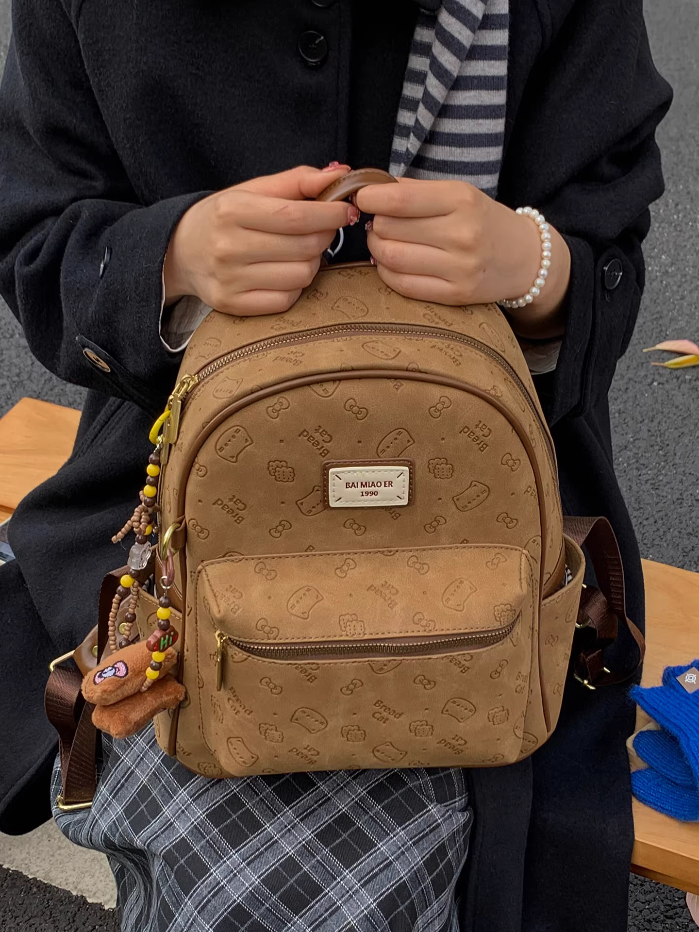 Ba lô phong cách retro mờ dành cho nữ, túi đi học thông thường sức chứa lớn, ba lô du lịch cao cấp phong cách Hàn Quốc