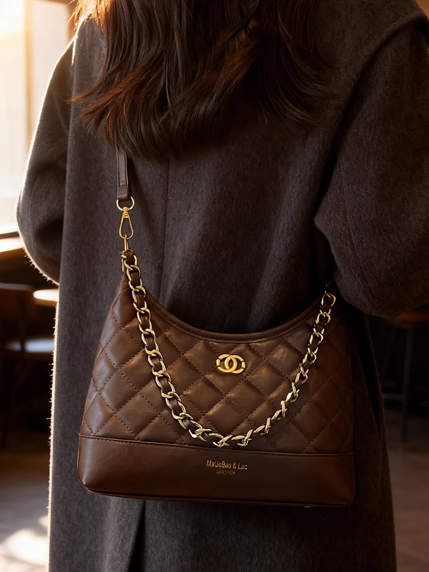 Túi đeo chéo nữ họa tiết kim cương, dung tích lớn, mẫu mới thu đông 2025, túi đeo vai chất liệu vải có vân, thích hợp đi làm.