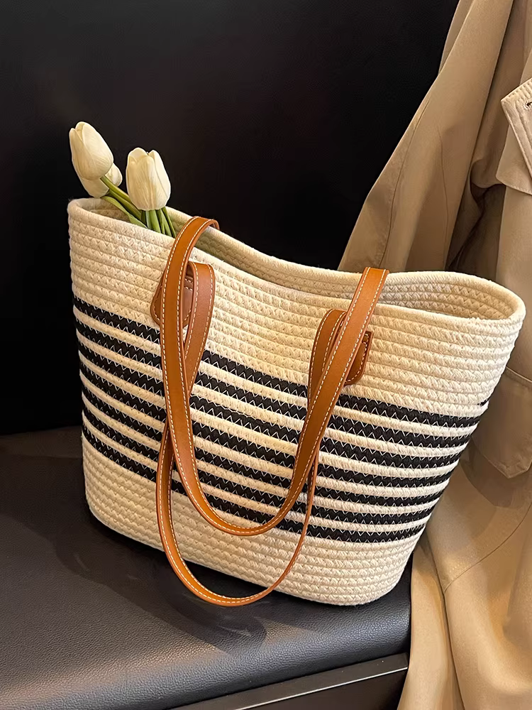 Túi cói đan tay cho nữ, dung tích lớn, kiểu mới 2025, túi cói thủ công, túi đi biển, túi cói.