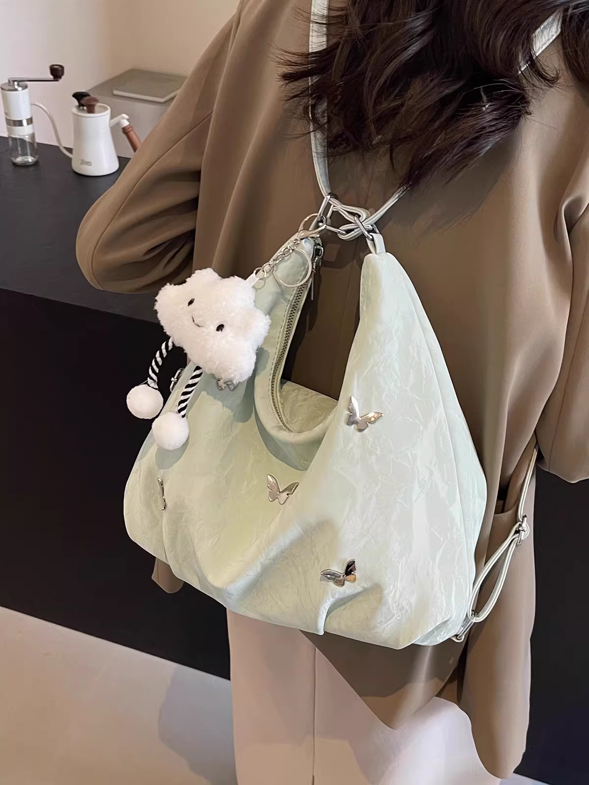 Túi tote nữ, dung tích lớn, mẫu mới 2025, sử dụng ba kiểu, túi đeo vai đi làm, túi đeo chéo, balo thời trang.