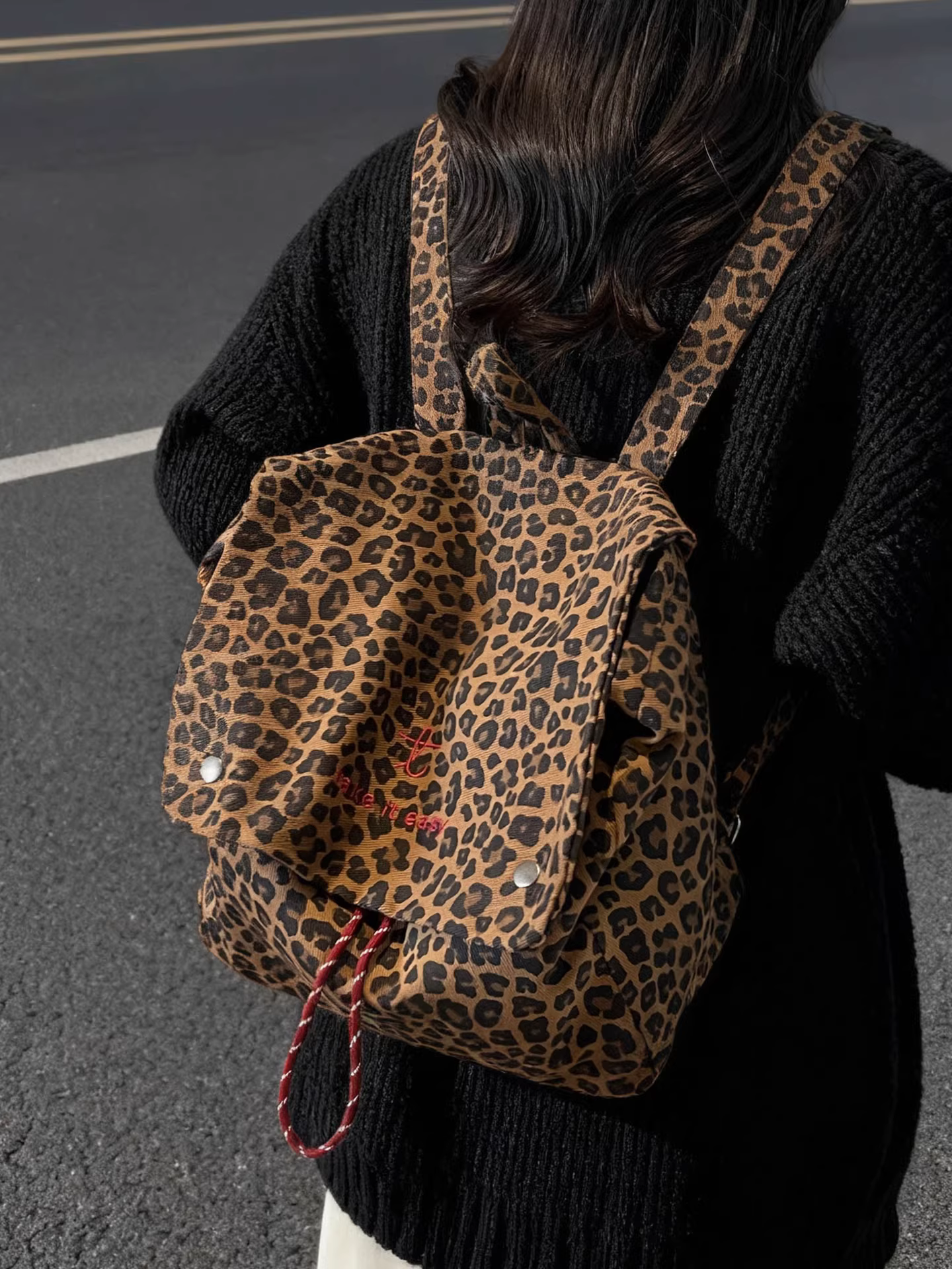 Ba lô vải canvas họa tiết da báo dành cho nữ, túi đi học thông thường dành cho học sinh, túi đi bộ đường dài ngoài trời, ba lô du lịch nhẹ