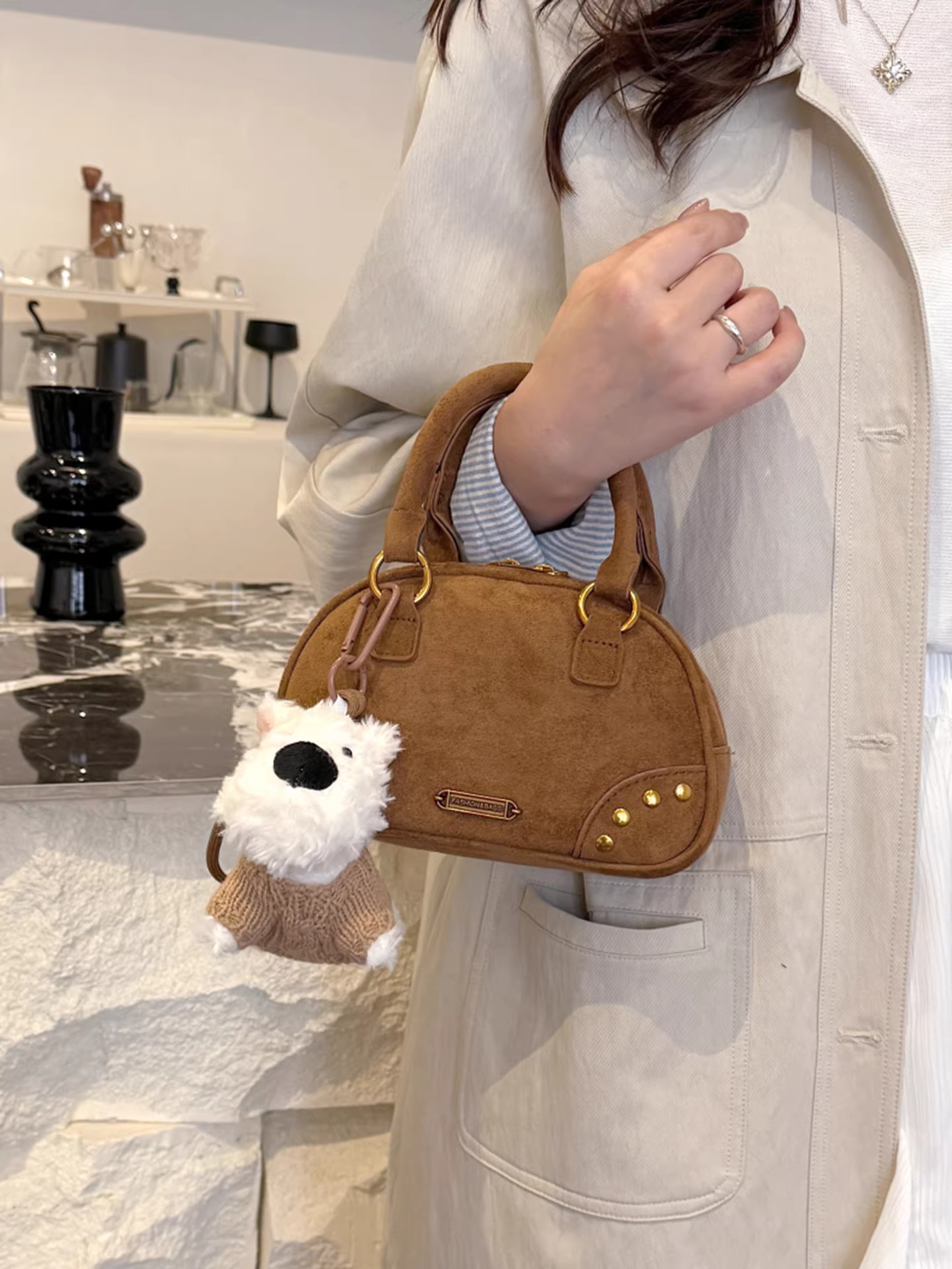 Túi da lộn cao cấp dành cho nữ, mẫu mới thu đông 2025, kiểu dáng cổ điển mờ nhám, đeo chéo, cầm tay, kiểu bowling