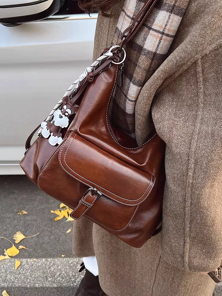 Túi tote đi làm retro dành cho nữ, dung tích lớn, mẫu mới 2025, phong cách Hàn Quốc, đeo chéo một bên vai, balo đa năng