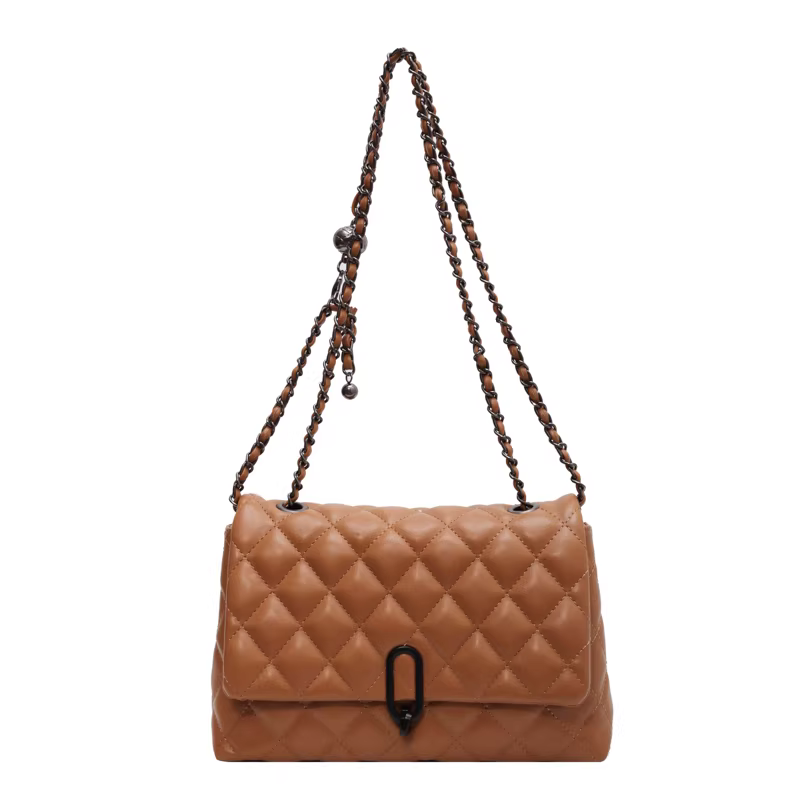 Túi xách nữ cao cấp, chất liệu có vân, mẫu mới thời thượng mùa thu đông 2025, túi đeo chéo phối dây xích, túi đeo vai nữ độc đáo.