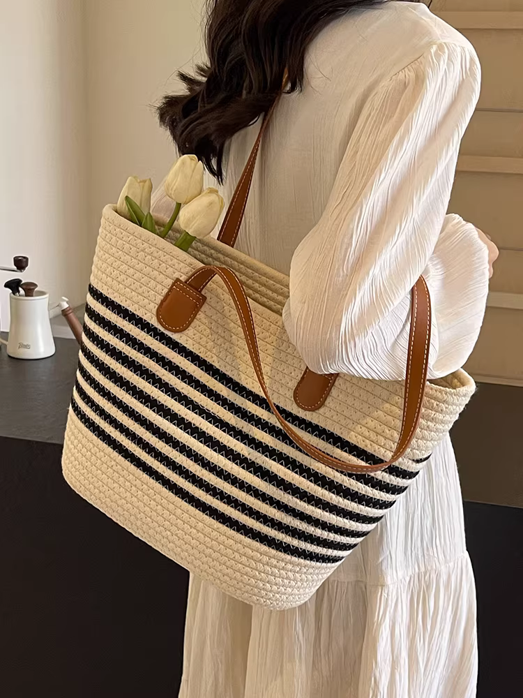 Túi cói đan tay cho nữ, dung tích lớn, kiểu mới 2025, túi cói thủ công, túi đi biển, túi cói.