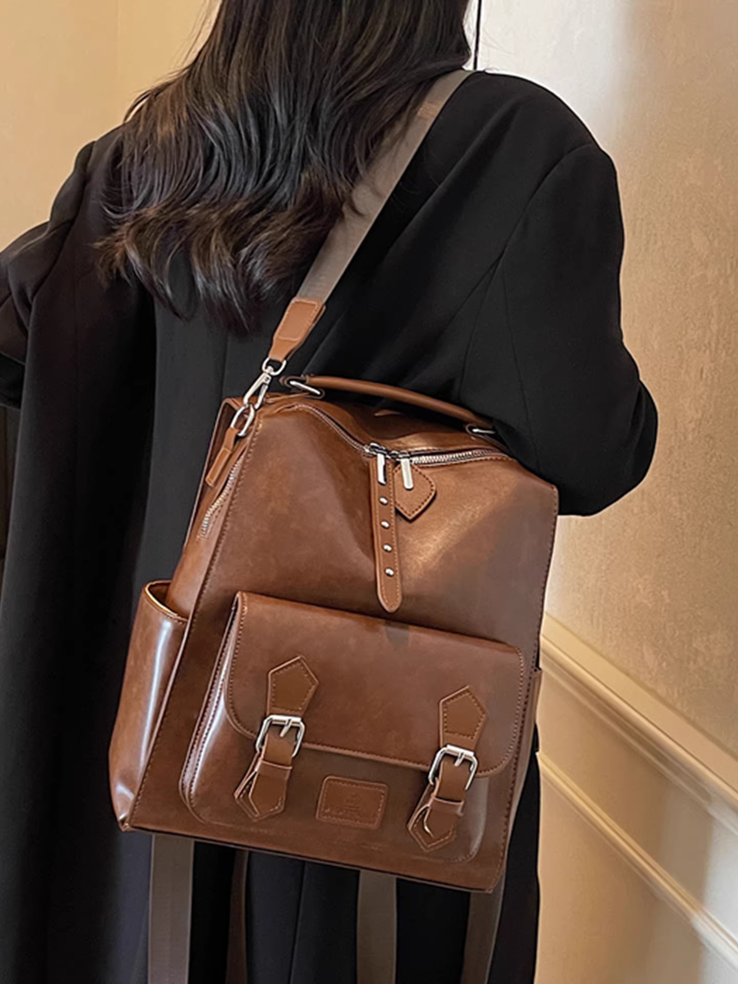 Ba lô cổ điển dành cho nữ, sức chứa lớn, giản dị và đa năng, túi đi học dành cho học sinh, túi leo núi đeo vai đơn, ba lô du lịch nhẹ