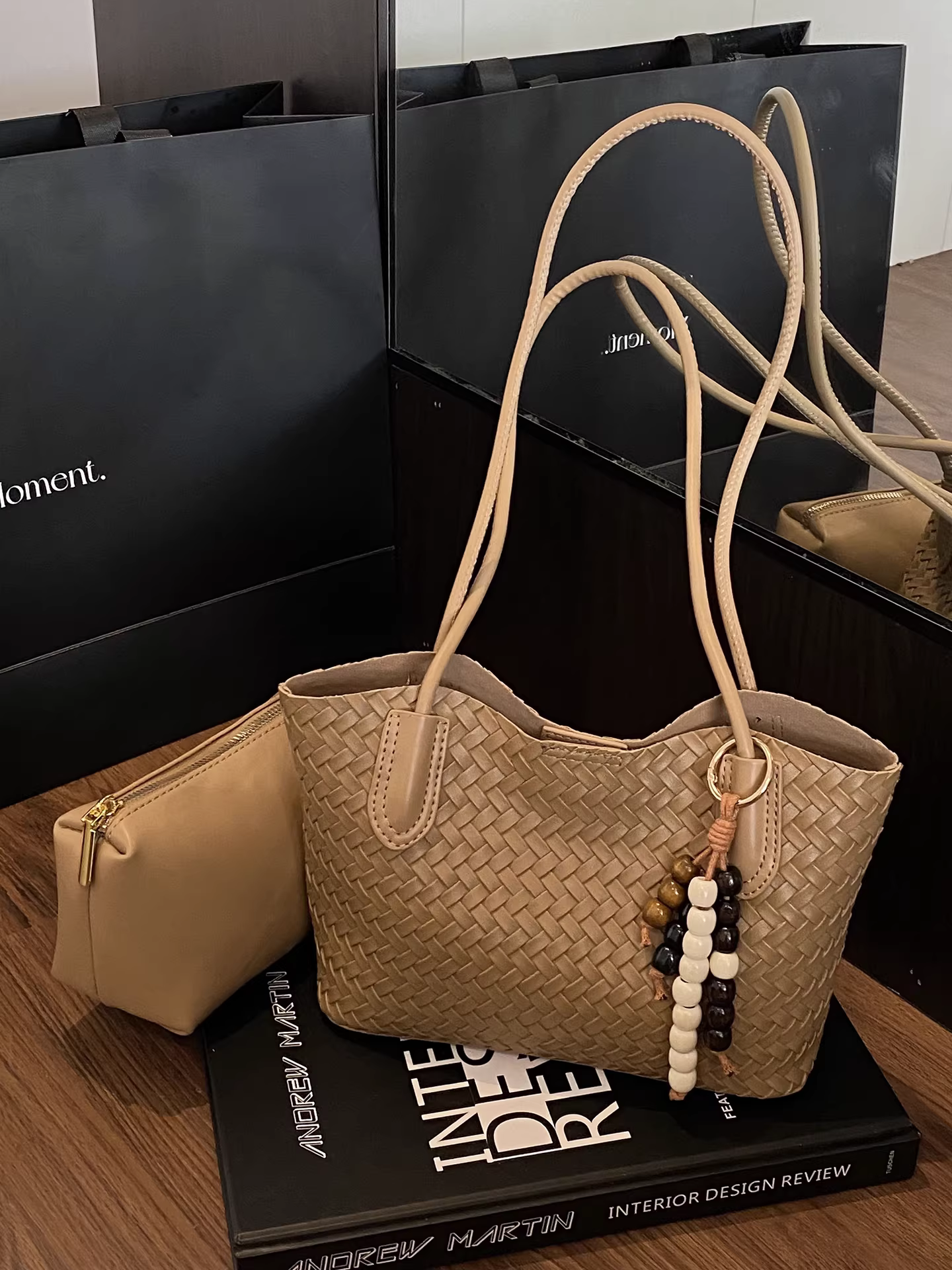 Túi dệt cỡ lớn dành cho nữ, phong cách retro thu đông 2025, túi đeo vai thường ngày, túi mẹ và con gái, túi tote đi làm