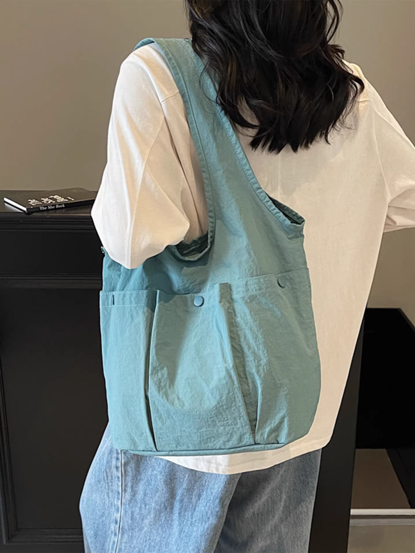 Túi vải canvas nữ, dung tích lớn, kiểu dáng mới 2025, đa năng, túi đeo vai đơn giản, túi tote dành cho sinh viên đi học.