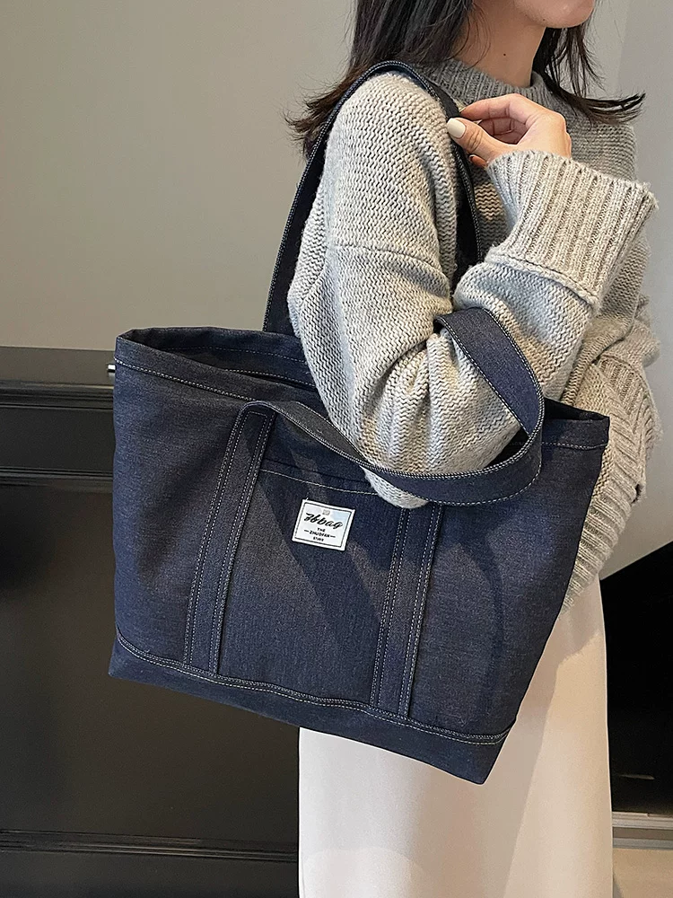 Túi denim nữ, dung tích lớn, mẫu mới thu đông 2025, túi đeo vai đa năng dành cho sinh viên, túi tote đi làm.