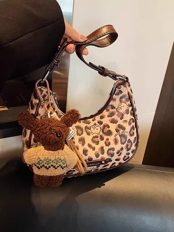 Túi xách nữ cao cấp họa tiết da báo, mẫu mới thu đông 2025, túi đeo chéo/vách vai phong cách giản dị, túi bánh bao thời thượng