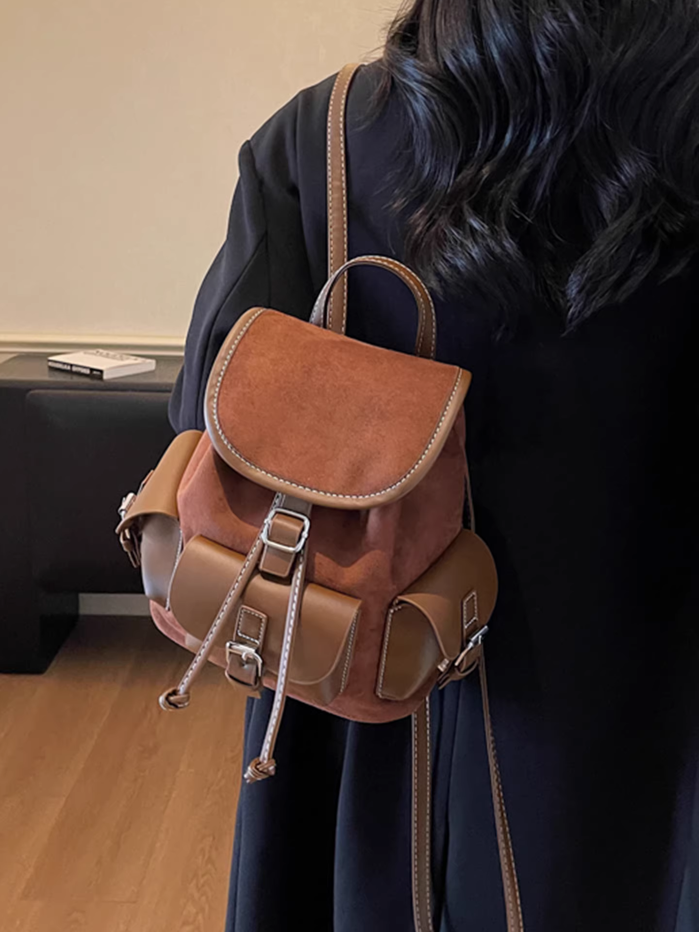 Ba lô phong cách retro mờ dành cho nữ, thiết kế độc đáo, túi đi học dành cho học sinh, ba lô du lịch nhẹ kiểu xô phổ biến