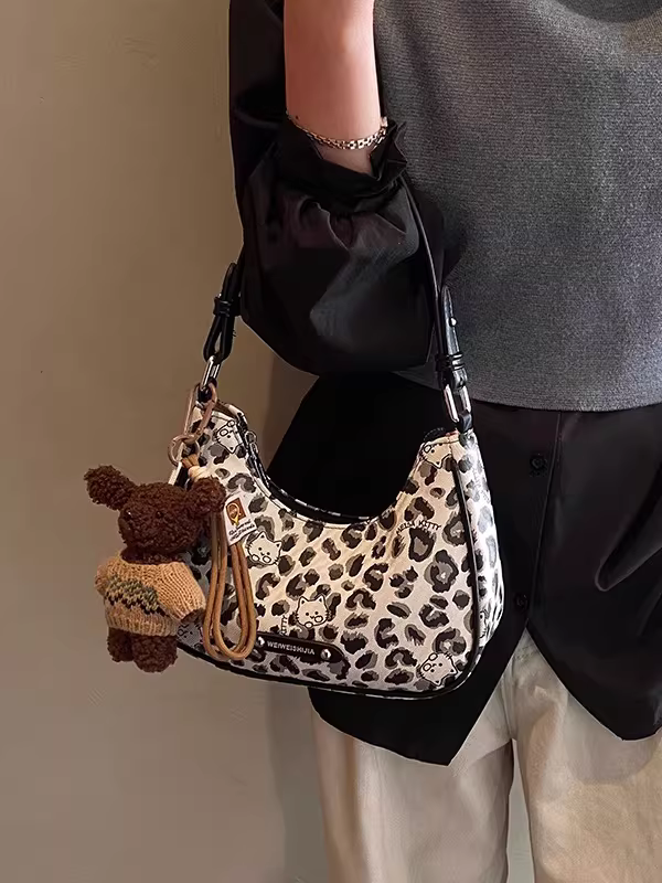 Túi xách nữ cao cấp họa tiết da báo, mẫu mới thu đông 2025, túi đeo chéo/vách vai phong cách giản dị, túi bánh bao thời thượng